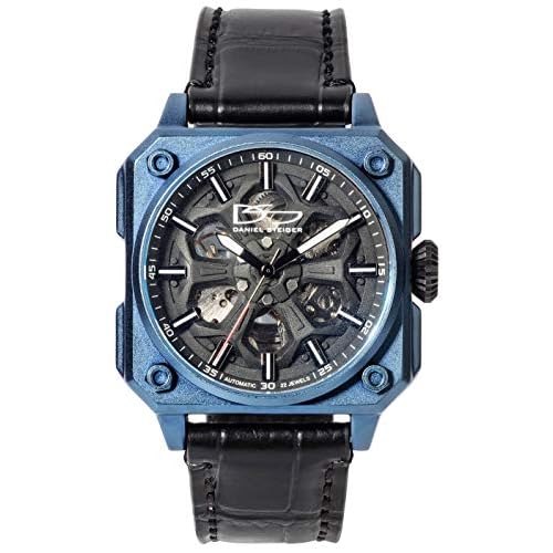 Daniel Steiger Vortex Mens Watch - Designer Mens Watch - Croc Leather Band - Self-Winding Automatic Movement - Skeleton Dial - Gift Case