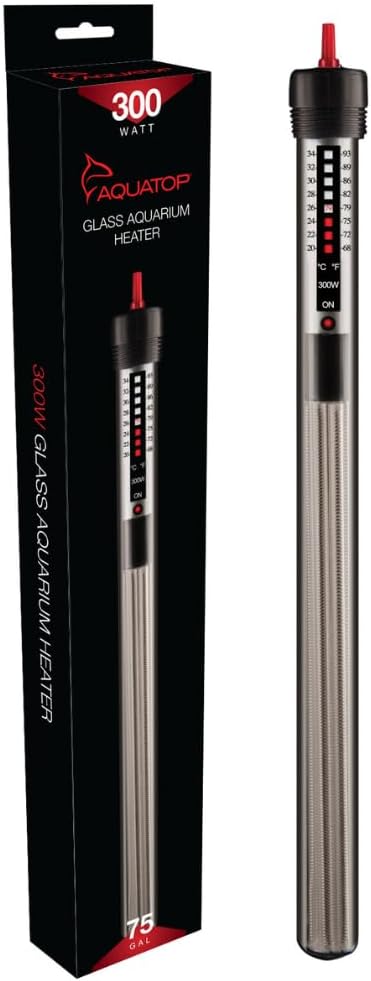 Aquatop 300W Aquarium Submersible Glass Heater Adjustable Temperature 68-93F Fish Tanks Up to 75 Gal for Freshwater & Saltwater GH-300