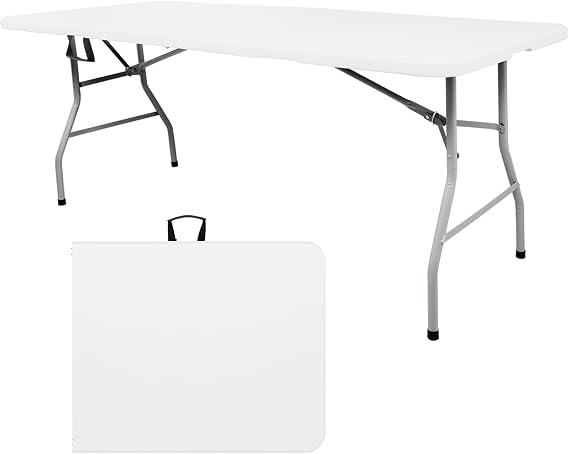 6FT Plastic Folding Table, Portable Picnic Table Outdoor, for Camping, Party, Wedding,Picnic, with Lock, Handle - White