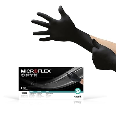 Ansell MICROFLEX Onyx N64 Disposable Nitrile Exam Gloves for Automotive, Metal Fabrication - Small, Black Box of 100