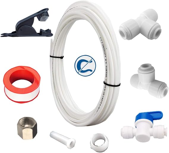 IMK01 Ice Maker Water Line Kit 3/8"&1/4" Fridge Water Line Connection DIY Kit for Connecting Reverse Osmosis Water Filtration System to Refrigerator/Ice Maker