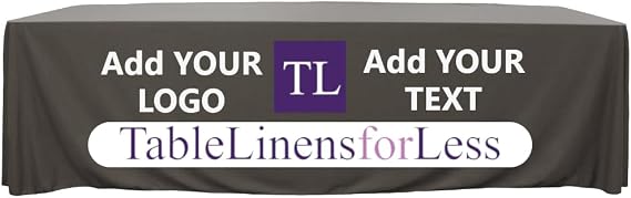 TableLinensforLess Custom Tablecloth with Business Logo | Rectangle, Premium No-Wrinkle Polyknit Personalized Table Cover for Trade Shows, Fairs, Events (for 8ft Table, Charcoal Grey)