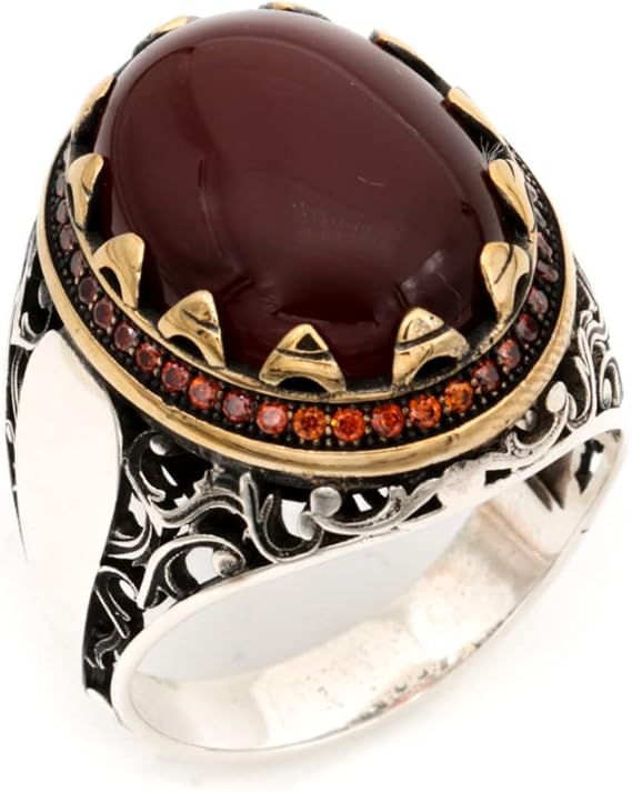 Agate Aqeeq Men Ring, Men Silver Ring 925, Yemeni Aqeeq Ring Men, Turkish Ring Man, Ring With Stone, Gemstone Ring For Men