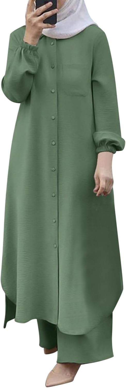 womens kaftan jilbab abaya long sleeve burka full cover two piece set islamic muslim women in arabic style spring and autumn womens long sleeve shirt and trouser suit