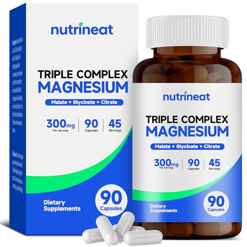 Triple Magnesium Complex 90 Capsules, 300mg of Magnesium Glycinate, Citrate & Malate for Muscles, Nerves, Energy, High Absorption, Vegan, Non-GMO