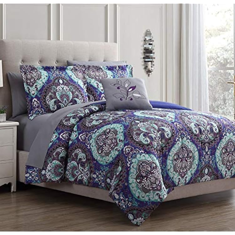 Modern Threads 8 Piece Printed Reversible Complete Bed Set Cathedral Queen