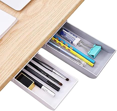 2 self-adhesive drawers, drawer organizer, hidden pencil rack, desk holder for office, pencil, telephone, paper clips