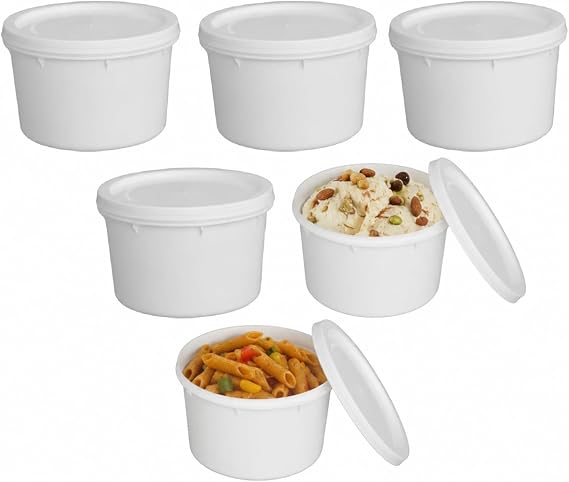 JMS we create smile 6 Pack x 1 Litre White Round Food Storage Tubs with Lids | Plastic Containers for Rice, Ice Cream, Pasta, Meal Prep, Leftovers, Freezer Storage & Everyday Kitchen Essentials