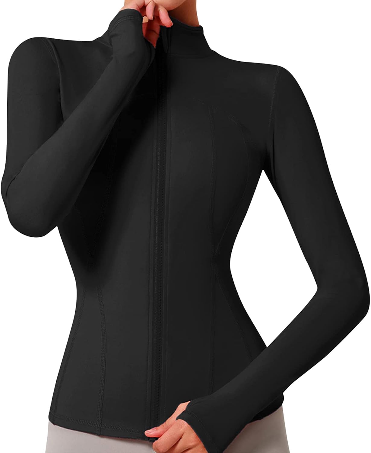 VUTRU Womens Workout Yoga Jacket Lightweight Athletic Jacket Slim Fit Full Zip Running Track Jacket Black,L
