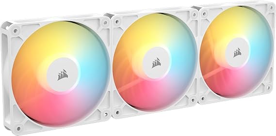 Corsair RS120-R ARGB 120mm PWM ARGB Reverse Fans Reverse Rotor, +5V ARGB Connections, Eight RGB LEDs, High Static Pressure, Daisy-Chain, Magnetic Dome Bearing, Zero RPM Mode Triple Pack White