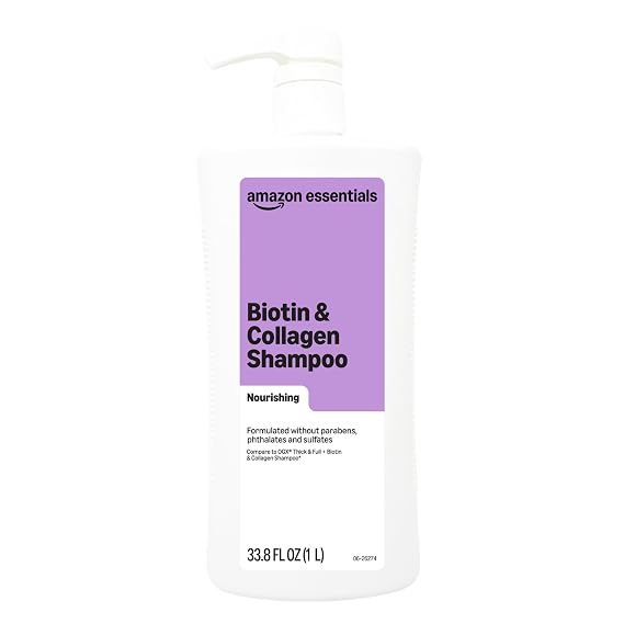 Amazon Essentials Biotin & Collagen Shampoo, Nourishing, Formulated without Sulfates, 33.8 Fl Oz, Pack of 1
