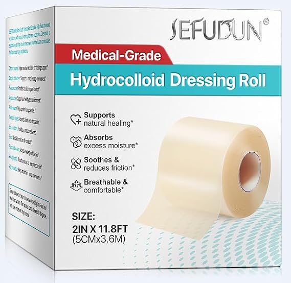 Hydrocolloid Roll for Wound Care, Hydrocolloid Patch Bandages with Self-Adhesive, Super Absorbent, Flexible & Waterproof, First Aid,2in*12ft
