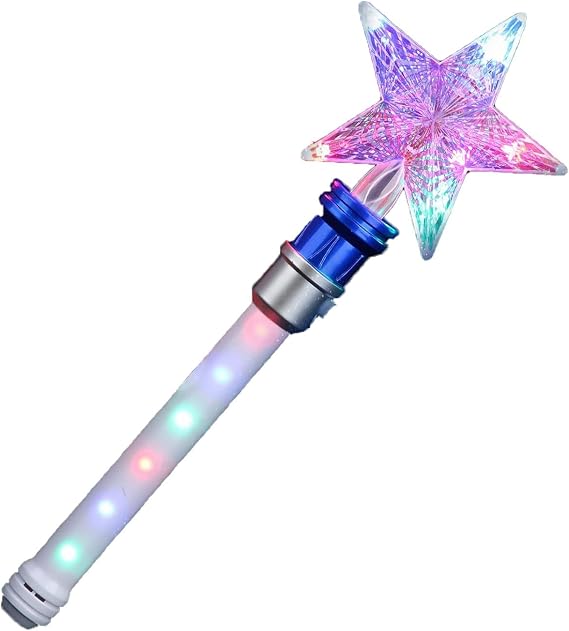 Light Up LED Wand Star Light Flashing Wands,Magic Wand Rotating Toy for Girls and Boys christmas & birthday gift (Star blue)