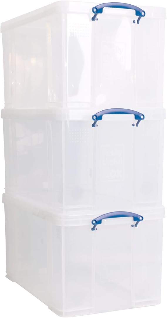 Really Useful Plastic Storage Box 84L Clear Pack Of 3