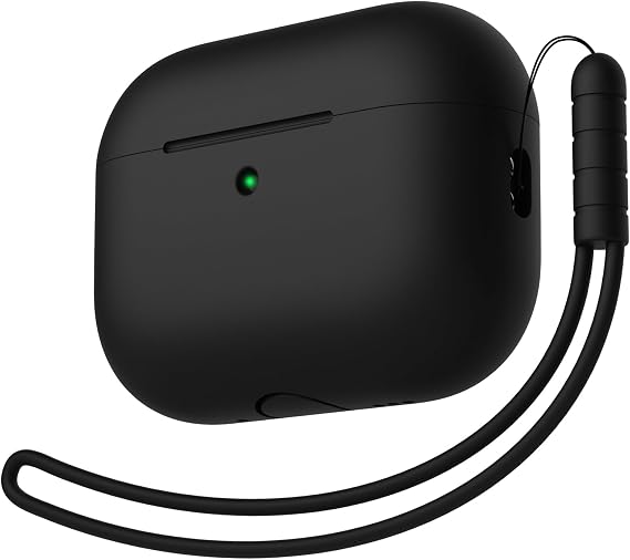 Silicone Case Compatible with Airpods AirPods Pro 3rd Generation Case Cover, Soft Silicone Full Drop Protection Shockproof Case for Airpods Pro 3 with Lanyard, Front LED Visible, Black