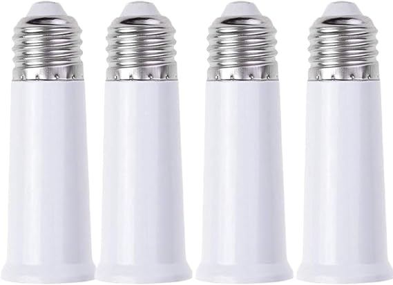 E26 to E26 Light Socket Extender, 95mm E26 to E27 Lamp Bulb Socket Extension, Lamp Holder Adapter,White, 4-Pack
