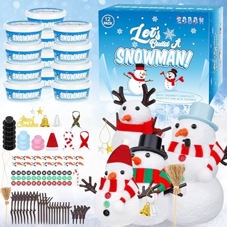 12 Pack Christmas Craft, DIY Snowman Kit for Kids, Build a Snowman Kit Indoor Decorations, Creative Kids Air Dry Modeling Clay, Xmas Activities Snowman Making Kit Toys for Holiday Favor Supplies