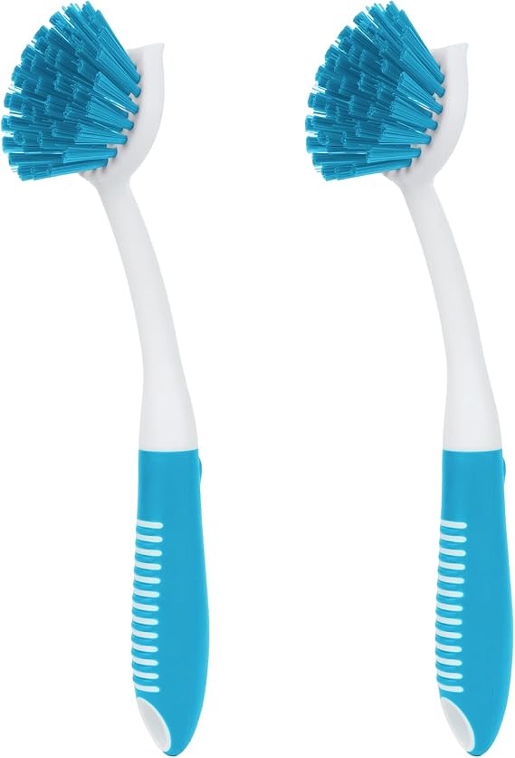 Dish Brush with Handle, 2 Pack Scrub Brushes, Blue