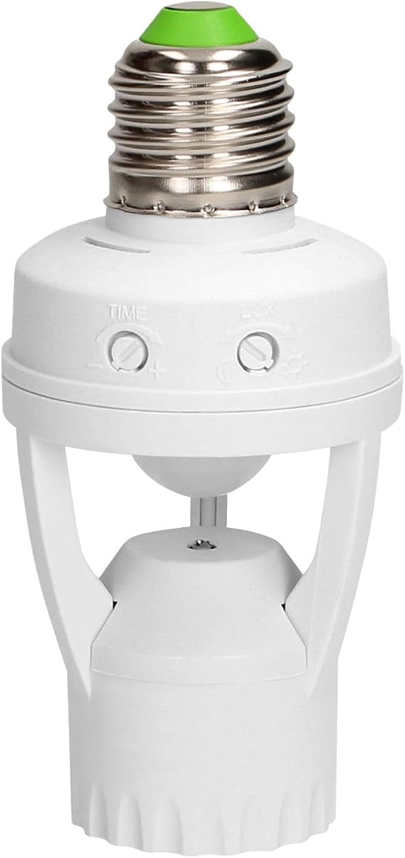 E27 Socket with Motion Sensor E27 Socket Practical Lamp Holder E27 TIME Lighting Time Setting Max Load: 60W/15W for LED LUX Light Adjustment Range: <3-2000Lux