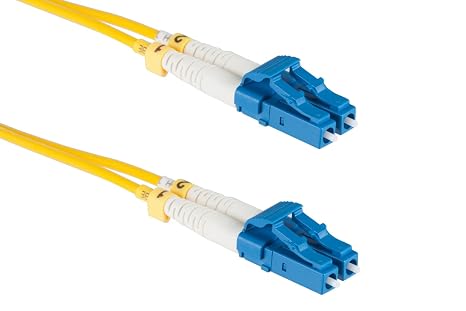 CablesAndKits 2 Meter LC to LC Fiber Optic Patch Cable, OS2 Singlemode Duplex 9/125, Corning Optical Fiber, UPC, Bend Insensitive, LSZH, Yellow, Standard Connector