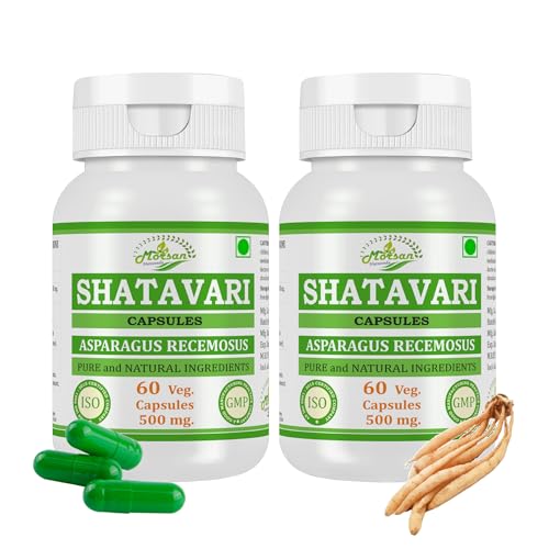 Natural and Pure Herbal Asparagus RACEMOSUS Shatavari Extract Capsules | Highest Potency, 100% Herbal Product | Pack of 60 X 500 mg. Veg. Capsules Pack of 2 Jar