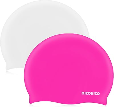 2pcs Silicone Swim Cap for Kids 6-14, High Elasticity Comfortable Non-Slip Swimming Cap for Girls & Boys, Durable Waterproof Swim Hats for Long and Short Hair, Keep Hair Dry