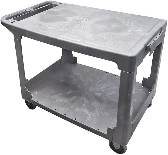 Mobile Utility Cart with 2 Shelves, 500 lb Capacity Plastic Flat Service Cart, Rolling Storage Trolley for Warehouse, Office & Shop Use (25" x 42")