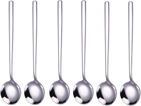 18/10 Stainless Steel Korean Spoons Cutlery Set - 6 Pieces Soup Spoons (Silver)