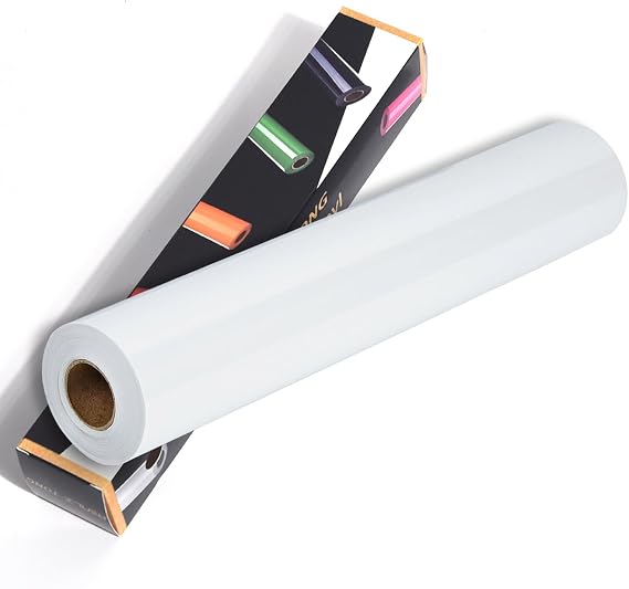 RENLITONG White Iron on Vinyl Roll - 12Inch x 25ft Heat Transfer Vinyl for T-Shirt HTV Vinyl Rolls for All Cutter Machine - Easy to Cut & Weed for Heat Transfer Design (White, 25ft)