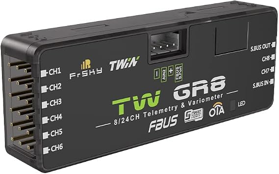 FrSky TW GR8 Dual 2.4GHz Receiver with Vario Sensor 8 PWM Outputs Redundant SBUS Long-Range RC Glider Telemetry Supports FBUS/S.Port OTA Upgradable
