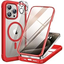 Miracase Magnetic for iPhone 15 Pro Max Case 6.7'' [Compatible with Magsafe] Full-Body Military Drop Proof for iPhone 15 ProMax Case with Built-in 9H Tempered Glass Screen Protector,Red
