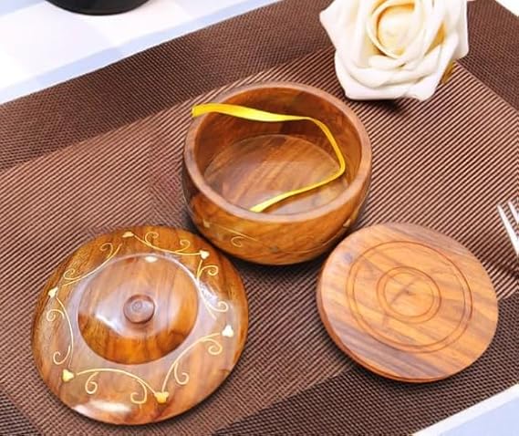 Handcrafted Wooden Coaster Set of 6 with Brass Inlay Includes Elegant Storage Holder Gift-Ready in Blue Velvet Box Decorative Drink Coasters for Coffee Tables & Home Decor