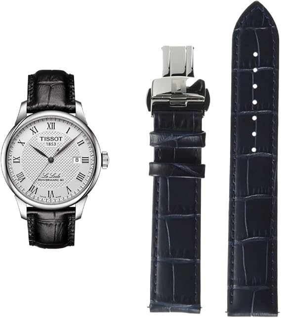Tissot Men's Le Locle Stainless Steel Dress Watch Black Leather Blue Watch Strap