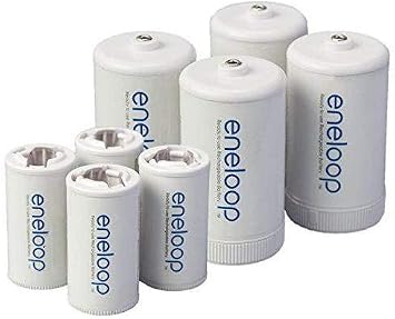 Eneloop Spacers 4 C Size Spacers & 4 D Size Spacers for Use with Ni-MH Rechargeable AA Battery Cells & Case Pack of 8