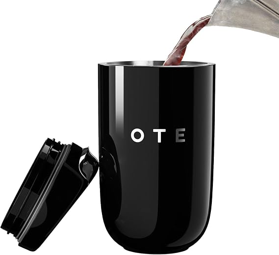 OTE Coffee Cup Travel Mug 12 OZ, Keep Ice & Hot Personal Coffee Cup, 350 ML Vacuum Insulated Tumbler, BPA-Free Stainless Steel Coffee Cups, Leakproof, Black