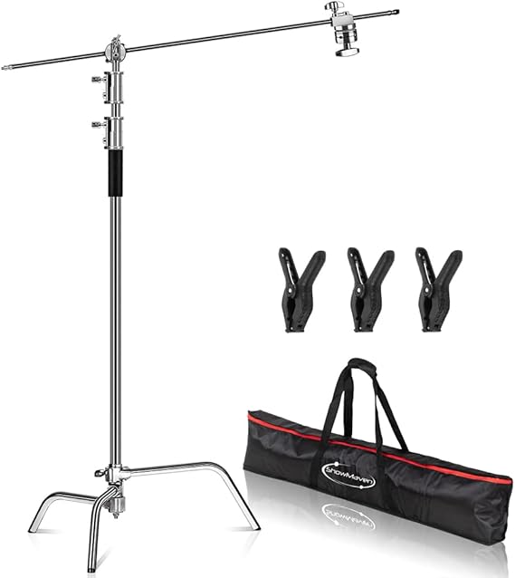 ShowMaven C Stand with Boom Arm, Heavy Duty 10ft Light Stand for Photography Studio Video Reflector, Monolight and Backdrops