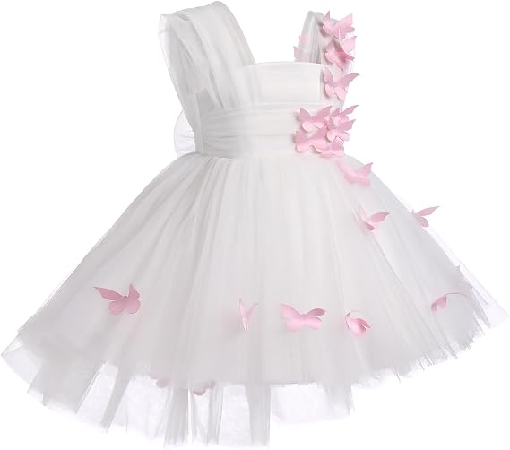 Flower Girl Dress Baby Girl Butterfly Tutu Dress Infant Toddler Sleeveless Tulle Birthday Dress Pageant Party Dresses