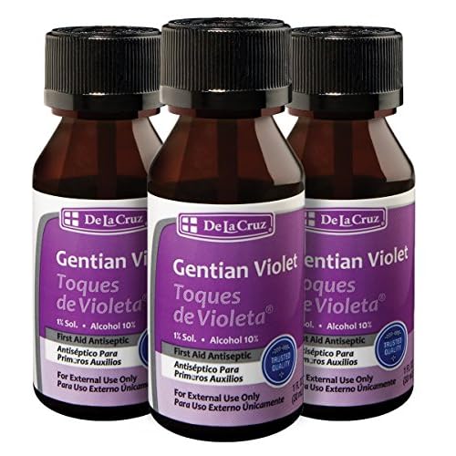 De La Cruz Gentian Violet - Violeta de Genciana 1% First Aid Antiseptic for cuts, scrapes and Burns, 1 FL OZ 3 Bottles
