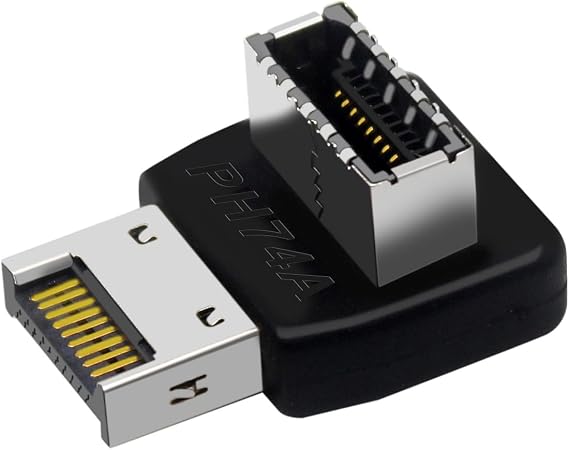 USB 3.2 Type-E 90 Degree Front Panel Socket, Vertical USB C Header Adapter Converter for Computer Motherboard (PH74A)