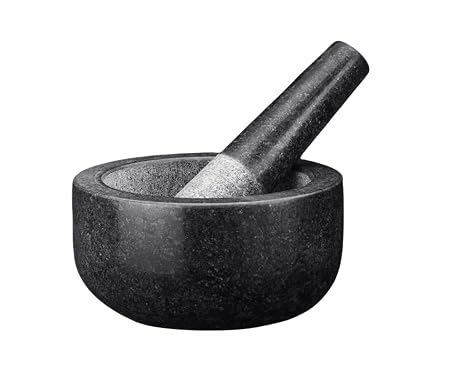 Simpa Large Solid Premium Black Granite Stone Mortar & Pestle Set - 16cm(6.3") Diameter