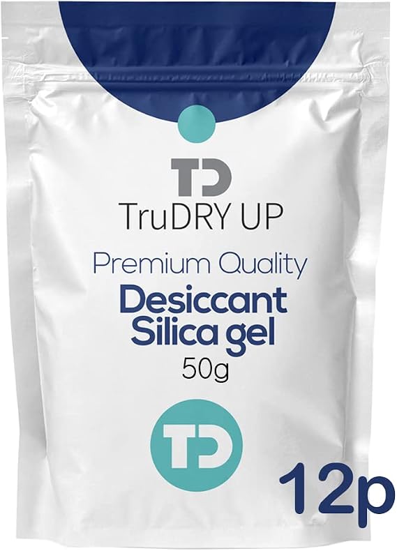 50Gram [12 packs] Food Grade Silica Gel Packets, Desiccants, Moisture Absorbers-Rechargeable Desiccants Packs, Food, Jewelry Shoes Box, Electronics Storage, Dehumidifier