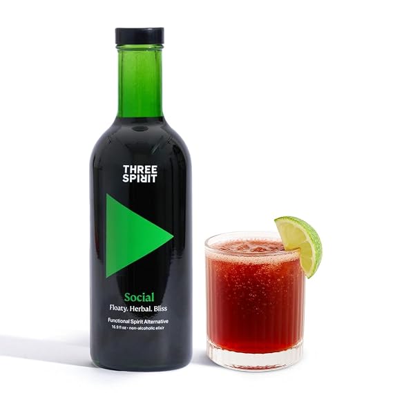 Three Spirit Non-Alcoholic Alternative Spirit - The Social, 50cl | Adaptogens, Cacao, Damiana & Lion's Mane | Active Botanical, Gluten Free & Vegan Drinks