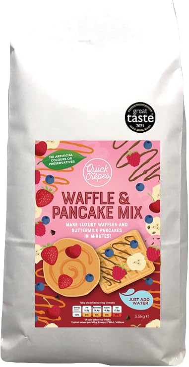 Award-Winning Luxury Waffle & Pancake Mix - bulk 3.5kg bag. Just add Water to Make Malty Belgian Style Waffles or Fluffy American Buttermilk Pancakes