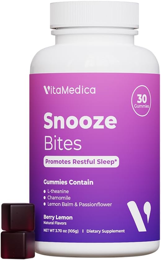 VitaMedica Snooze Sleep Gummies, Melatonin-Free - 30 Count | Zero Grogginess, L-Theanine, Chamomile, Passionflower & Lemon Balm, Sleep Aid for Adults