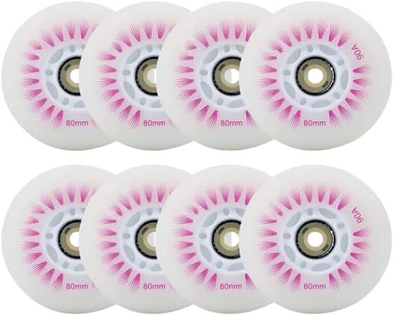 LED Light-Up Inline Skate Wheels, 8-Pack, 70-80mm, 90A Hardness, Night Safety Illumination (Purple light wheel, 80mm)