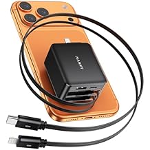 4-in-1 Retractable GaN 45W Wall Charger Plug for iPhone 17, Travel Essentials Brick Multiport Dual 31.5" Cables (USB C+Lightning) Adapter Fast Charging Block for iPhone 17/16/15/14/13/12,MacBook Neo