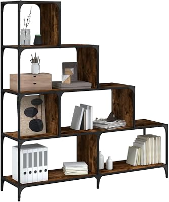 Organizer Standing Shelves Bookcases Cubicle Rack Bookcase 4-Stair Smoked Oak 54.7x13.2x58.7 Engineered Wood for Bedroom Living Room Office Closet