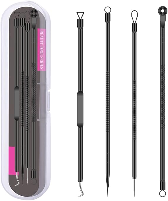 Blackhead Remover Pimple Popper Tool Kit 4 Pcs Acne Comedone Zit Blackhead Extractor Tool for Nose Face,Stainless Steel Whitehead Popping Removal Tool Set