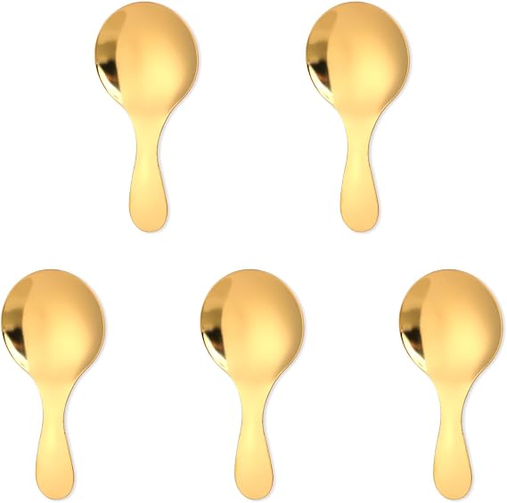 5 PCS Short Handle Spoons Gold Mini Scoops Stainless Spoons for Canisters Small Coffee Scoops Candy Scoops for Condiments Tea Desserts Coffee
