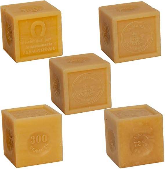 Savon de Marseille - French Soap Cube for Laundry and Household Washing - Made with Organic Vegetable Oil - 300 Gram Cubes - Set of 5